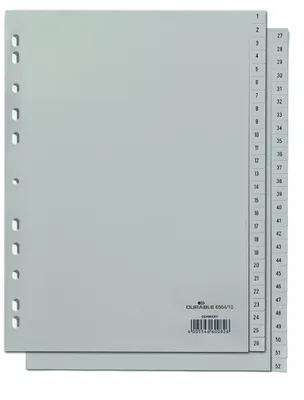 Produktbild von DURABLE Register A4 52-tlg. 1-26+27-52 geprägt PP, 650410 grau