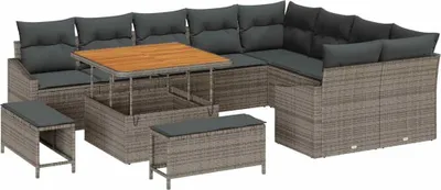 Immagine prodotto di Set divano da giardino vidaXL con cuscini e contenitore, 12 pezzi, grigio, in polyrattan