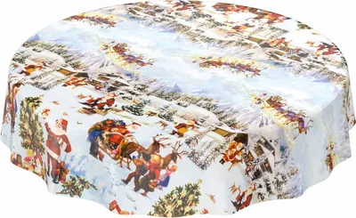Produktbild von Tischdecke Wachstuch Weihnachten Weiß Robust Wasserabweisend Rund 140 cm