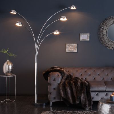 riess-ambiente Design Bogenlampe FIVE LIGHTS 205cm chrom Stehlampe mit schwarzem Marmorfuß Standleuchte Standlampe Lampe