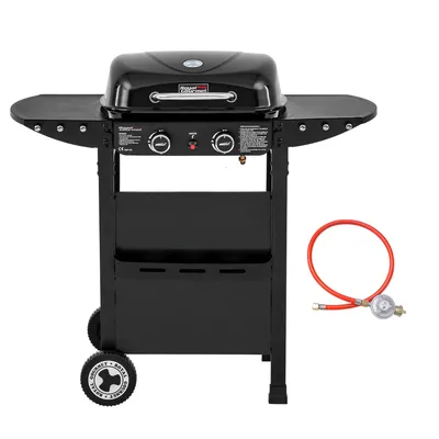 Zdjęcie produktu dla Royal Gourmet 2-palnikowy grill gazowy z rusztem, wózek grillowy 2 w 1 ze składanymi półkami bocznymi, kosz do przechowywania, grill kempingowy 5 kW do ogrodu czarny
