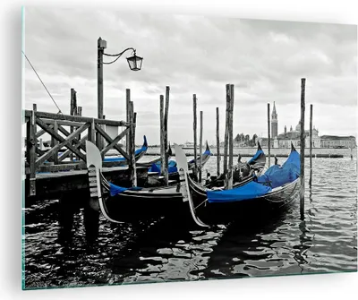 Produktbild von Bilder auf glas - Venedig Gondel Leuchtturm - 70x50cm - Glasbilder - Wandbilder - Kunstdruck - zum Aufhängen bereit - Wanddekoration aus Glas - Glas Bilder - Wandbild auf Glas - GAA70x50-0446