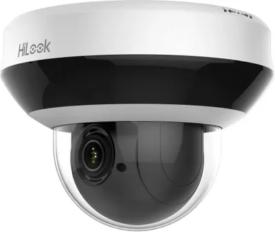 A close-up studio shot of a white and black dome security camera.