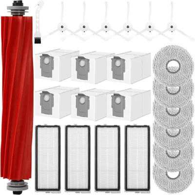 Produktbild von 24 Stück Zubehörset für Roborock Qrevo Pro/SQrevo S/MAXV Saugroboter, Ersatzteile 1 Hauptbürste 6 Staubbeutel 6 Wischpad 4 HEPA-Filter 6 Seitenbürste 1 Reinigungszubehör