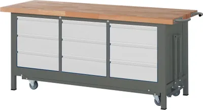 Produktbild von STIER Werkbank Premium mit abs. Fahrgestell und 9 Schubladen BxTxH 2000x700x880mm