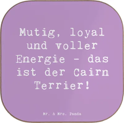 Produktbild von Mr. & Mrs. Panda Tischuntersetzer Spruch Mutiger Cairn Terrier - Lavendeltraum - Geschenk, Untersetzer Glas, intelligent, Abenteuer, Coaster, für Gläser, Hundeliebhaber