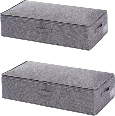 Immagine prodotto di Contenitore in tessuto da 50 litri con coperchio per riporre oggetti sotto il letto - Contenitore in tessuto da 50 litri per riporre oggetti sotto il letto - Grande contenitore pieghevole per riporre vestiti