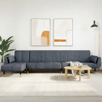 Obrázek produktu pro Rozkládací pohovka ve tvaru l černá 275 x 140 x 70 cm samet Tmavě šedá / Područky