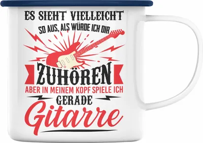 Produktbild von Trendation - Gitarrist Geschenk Gitarre Emaille Tasse mit Spruch - Emaille Emaille Tasse für Gitarrenspieler Geschenkidee (Blau)