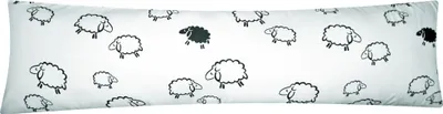 Produktbild von Seitenschläferkissen Bezug 40x145cm - Schafe Lämmer in Weiß und Schwarz -  100% Baumwolle Stillkissenbezug (99-2-B)