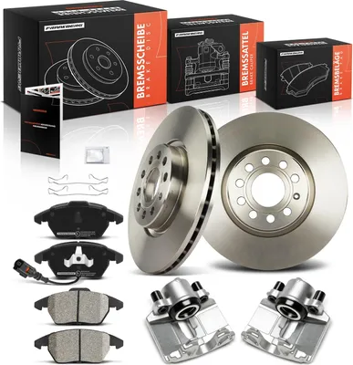 Produktbild von Frankberg 2x Bremssattel+2x Bremsscheiben+4x Bremsbeläge Vorne für VW Golf 5 6 Passat Touran Scirocco