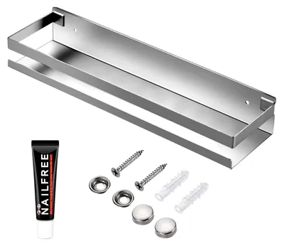 Produktbild von Schwebende Edelstahl-Regale, rechteckige Wandregale für Badezimmer, Küchen und Waschküchen (40 cm, silber)
