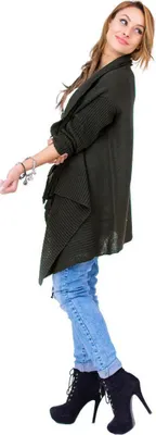 Produktbild von Damen Strick-Jacke Umhang Cardigan Asymmetrisch; Khaki/S/M/L
