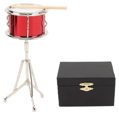 Produktbild von Miniatur-Trommelmodell, Musikinstrumenten-Zubehör, Musikzimmer-Dekoration, Holz, Metall, winzig mit Trommelstock