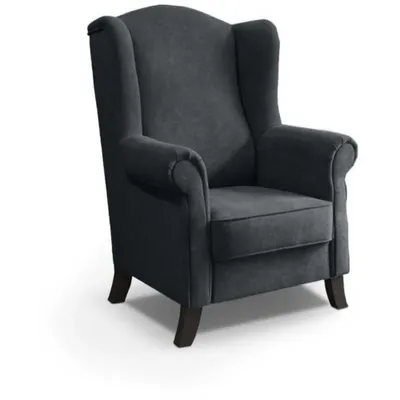 Produktbild von Ohrensessel LEONARDO Relax Sessel für Wohnzimmer, Polstersessel, Plüsch Dunkelgrau, Holzbeine Wenge