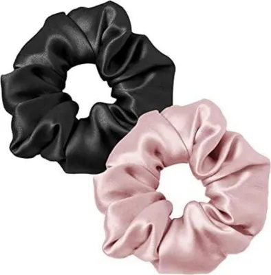 Image de Boucles d'oreilles en soie LILYSILK Femme 100% queue de cheval Noir+Vieux rose Lot de 2