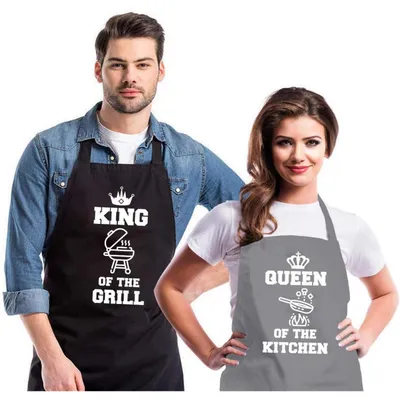 Productafbeelding van Keukenmouwen set, 2 stuks, grappig voor koppels, verstelbaar met 2 zakken, zwart