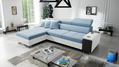 Produktbild von Kaiser Möbel Bequemes Ecksofa mit Schlaffunktion MORENA I MAXI Kunstleder/Uttario Velvet Weiß/Blau Links