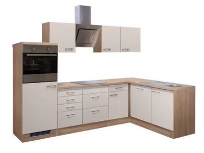 Produktbild von Winkelküche mit E-Geräten & Geschirrspüler - 280 cm breit - Kaschmir Glanz Sonoma Eiche – Neapel