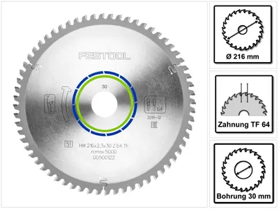 Produktbild von Festool Spezial-Sägeblatt 216x2,3x30 TF64 | 500122