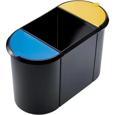 Produktbild von helit Papierkorb Trio System oval PE schwarz/gelb/blau