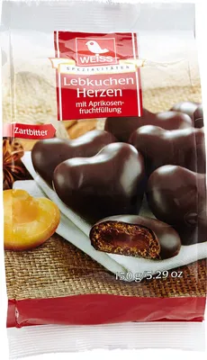 Produktbild von Weiss Lebkuchen Herzen mit Zartbitterschokolade überzogen 150g