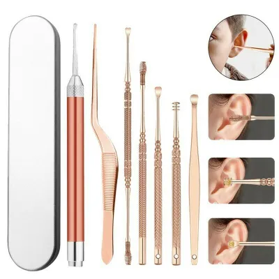 Obrázok produktu pre 7 kusov/sada LED ušné voskové zberače z nehrdzavejúcej ocele Earpick Wax Remover Curette Ear