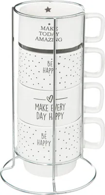 Produktbild von Rack mit 4 bechern "happy" 22cl weiß - SG Secret de Gourmet