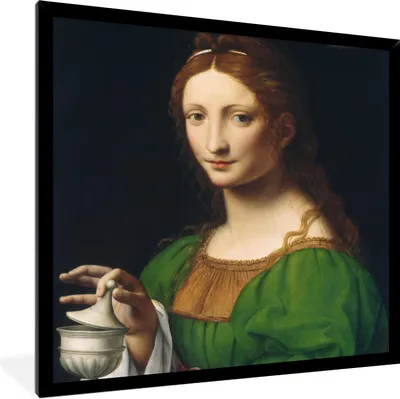 Produktbild von MuchoWow® Gerahmtes Poster Maria Magdalena - Leonardo da Vinci 40x40 cm - Poster mit Schwarzem Bilderrahmen Wandposter Rahmen Foto Bilder - Mit Rahmen - Wanddekoration Schlafzimmer