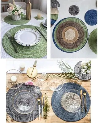 Produktbild von Runde geflochtene Tischsets im 6er Set in Weiß, 36 cm