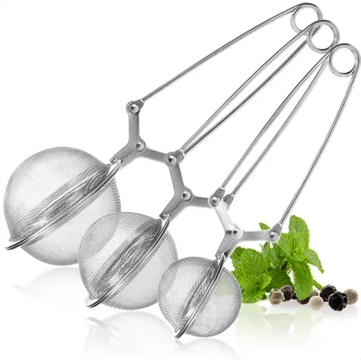 Produktbild von com-four® 3x Teezangen, Teeei in Kugelform aus rostfreiem Edelstahl 304, Teesiebe für losen Tee, Siebzange in 3 Größen für Teeliebhaber