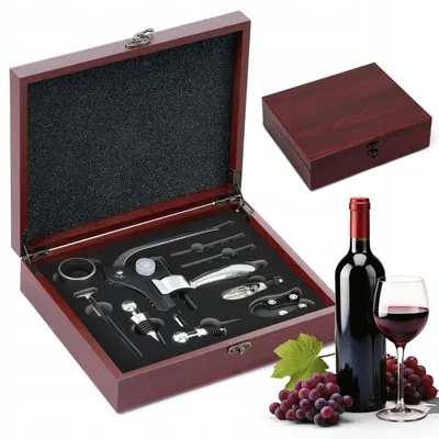 Immagine prodotto di Apribottiglie Kurkentrekker - Set per vino - Scatola regalo in legno - Apribottiglie manuale - Meccanismo a leva ergonomico - Accessori per vino