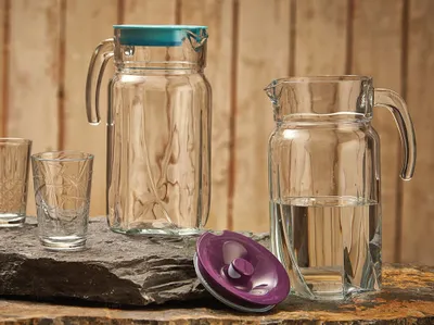 Produktbild von Glaskaraffe Krug Saftkrug Wasserkrug mit Deckel 1,7L Kanne Wasser Saft Luna