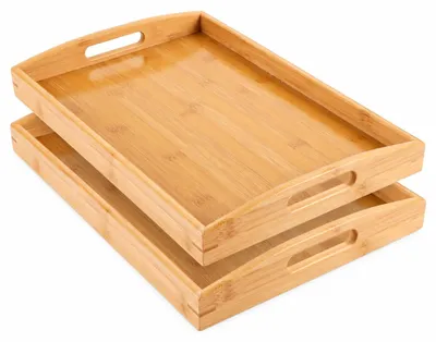 Bambus-Tablett 2er-Set, 40 x 28 x 5 cm, rechteckig, mit Griffen