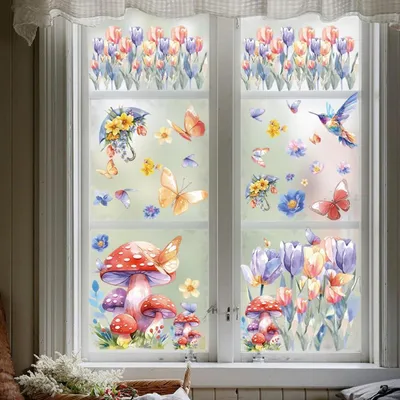 Immagine prodotto di 9 fogli di decorazioni per finestre, tema primavera/estate, farfalle, decorazioni adesive, ideali per camerette e feste