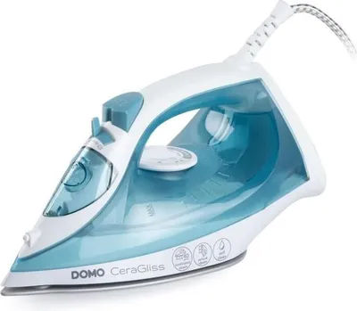 Zdjęcie produktu dla Żelazko parowe DOMO DO7060S CeraGliss, 2400 W, 40 g/min, 320 ml, ceramiczna stopa, niebiesko-białe