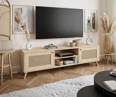 Produktbild von 3D TV skříňka VIENNA, dub Puccini + vídeňské proutí s potiskem, šikmé plastové nohy