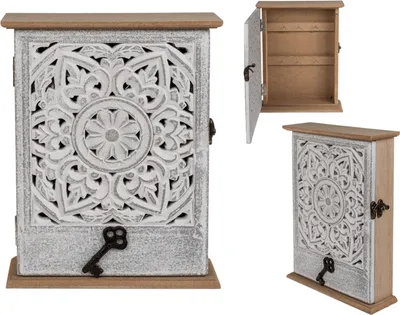 Produktbild von OOTB Holz-Schlüsselkasten mit Tür & weißem Blumendekor
