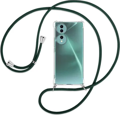 Produktbild von Handykette Backcover-Schutzhülle mit Band (Metall silberfarben) für Honor 70 5G (FNE-AN00, 6.67'') - dunkelgrün