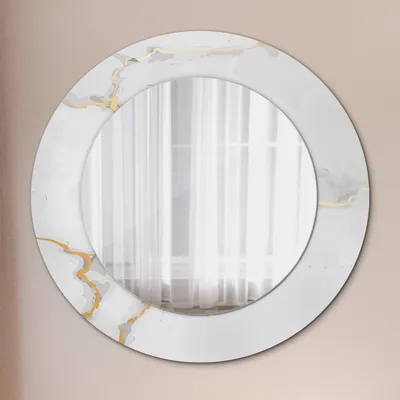 Produktbild von Ø60cm Modern Spiegel - Wandspiegel Wandmontage- Schlafzimmer - Weiß Gold Marmor