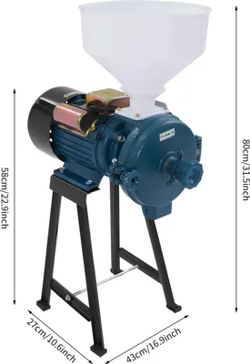 Produktbild von Elektrische Getreidemühle - Mehl- und Maismühle - 2200 W - 220 V - 1400 U/min - Für trockene Getreide und Bohnen - Mit Trichter - Blau