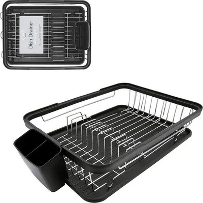 Imagen del producto de Soporte para escurrir platos Unyqoos® para la cocina, con un compartimento separado para cubiertos y un recipiente de recogida extraíble, color , 41 x 32 x 9,5 cm
