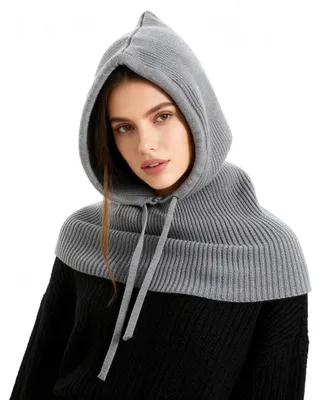 Immagine prodotto di Cappuccio e sciarpa 2-in-1, grigio. Set cappello in maglia antivento e scaldacollo