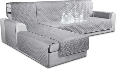 Obrázek produktu pro 100% vodotěsné kryty pohovky ve tvaru písmene L 3 kusy Pohovka Slipcovers Cut Couch Covers for Split Chaiselongues for Pets Kids,Light Grey, S Size