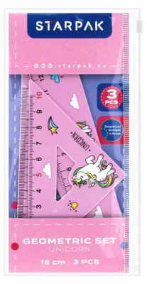 Produktbild von Geometrie-Set 3-teiliges Lineal 15cm und 2 Exzenter mit Einhorn