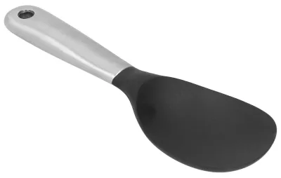 Reisschöpfer Edelstahl Silikon, antihaftbeschichtet, schwarz/silber