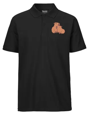 Produktbild von Huuraa Herren Polo Shirt Capybara Paar Comic S Black Bio Baumwolle Fairtrade Poloshirt Geschenkidee