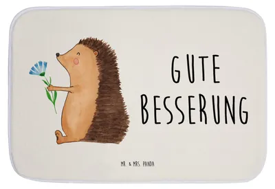 Produktbild von Mr. & Mrs. Panda Badematte Igel Blumen - Weiß - Geschenk, krank, Krankheit, fußmatte bad, Badteppich, Badezimmerteppich, Badvorleger, Besuch, Gute Besserung, Krankenhaus