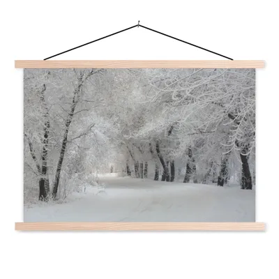 Produktbild von MuchoWow® Textilposter Bäume - Schnee - Winter 120x80 cm mit holzfarbenen Rahmen - Aufhängeset
