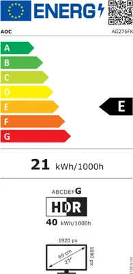 Zdjęcie produktu dla AOC G2 AG276FK, 68,6 cm (27"), 1920 x 1080 px, Full HD, LED, 0,5 ms, Czarny, Szary